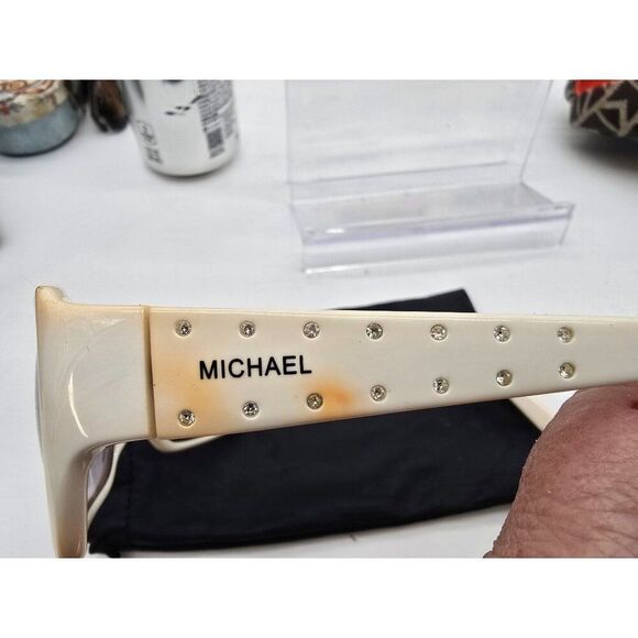 VTG Michael Kors Sunglasses White Beige orange Rhinestone Oversized Frame Case - Picture 8 of 13